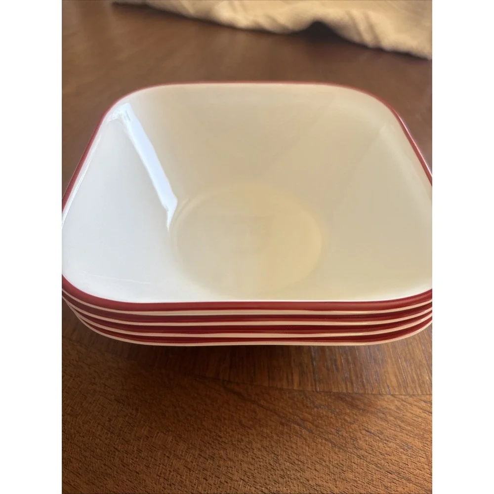 Corelle Vitrelle Set of 4 Urban Square Cereal Bowls White Red